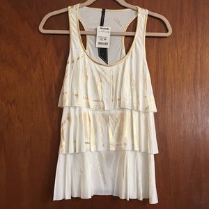 NWT Candy Rain Tank Top Tiered Layered Cream Gold